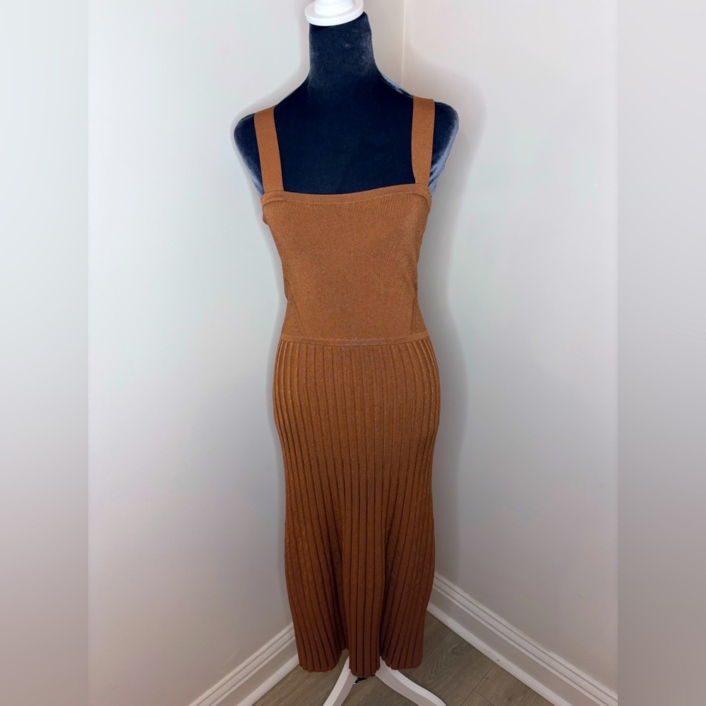 NWT Cushnie Sleeveless Midi Fit & Flare Knot Dress In Camel Size S